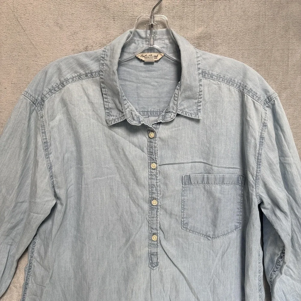 Lucky Brand Shirt Womens Small Blue Chambray Henley Tunic Top Long Sleeve‎